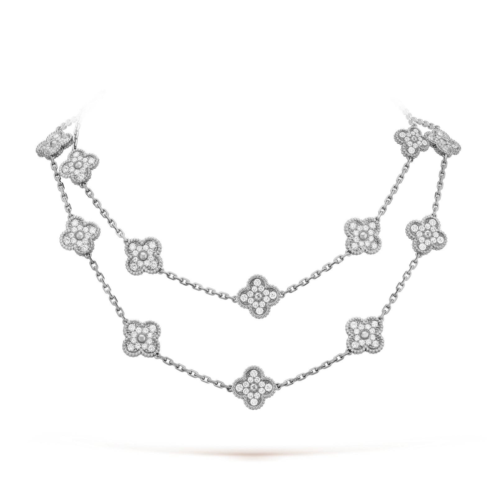 Vintage Alhambra long necklace, 20 motifs (Diamond)