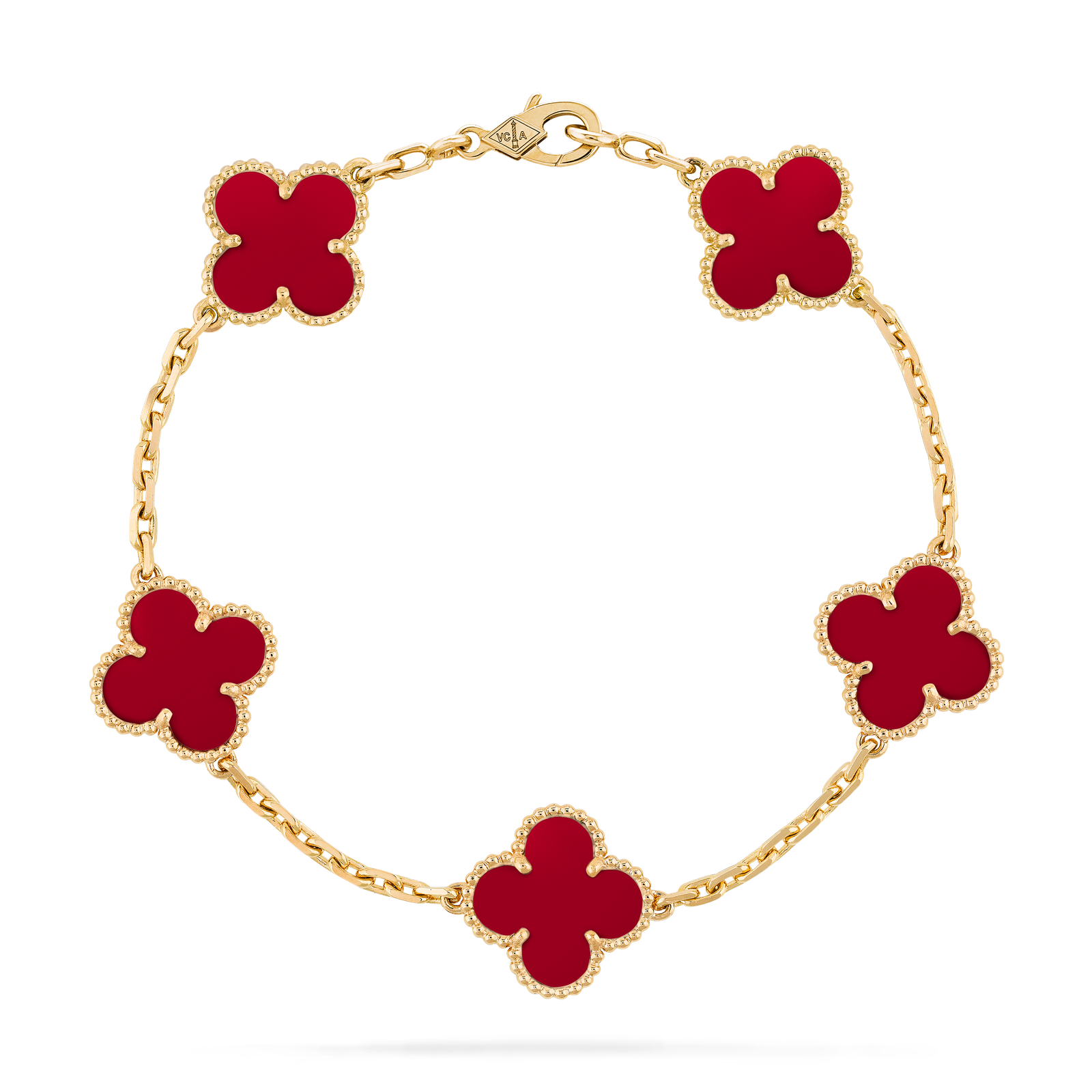 Vintage Alhambra bracelet, 5 motifs (Yellow gold, Carnelian)