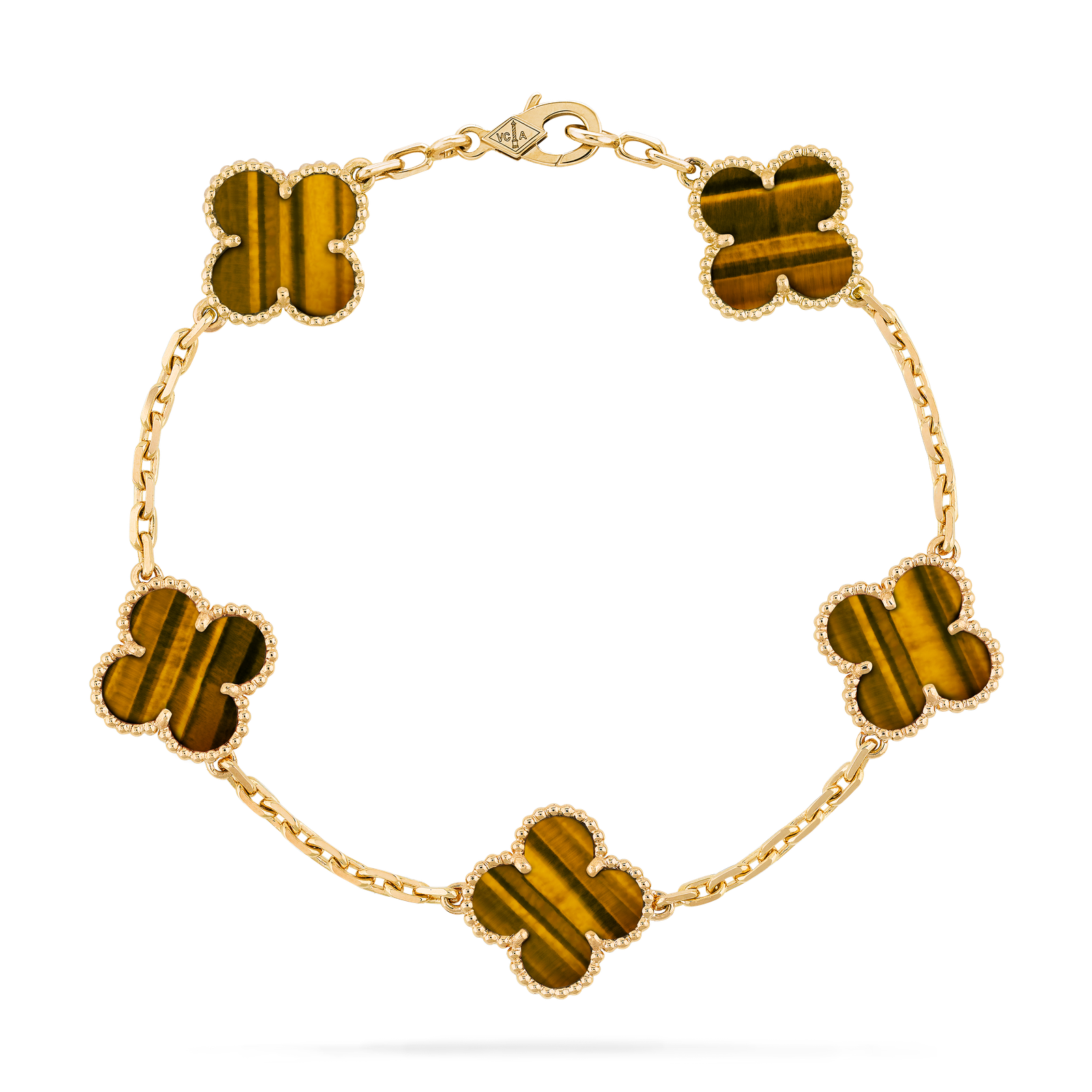 Vintage Alhambra bracelet, 5 motifs (Yellow gold, Tiger Eye)