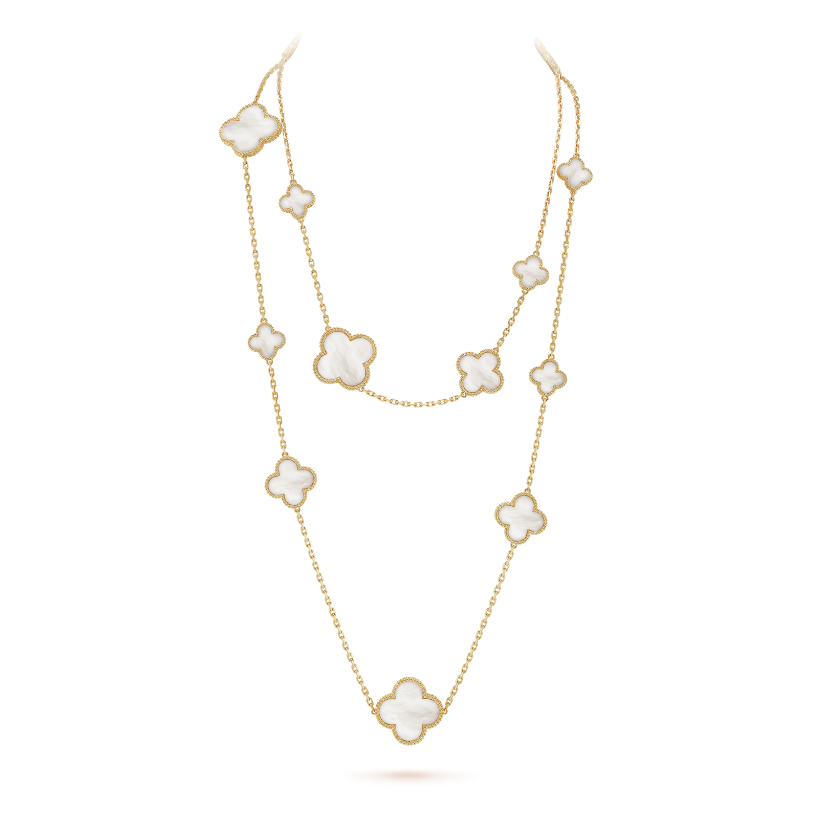 Magic Alhambra long necklace, 16 motifs (Yellow gold)