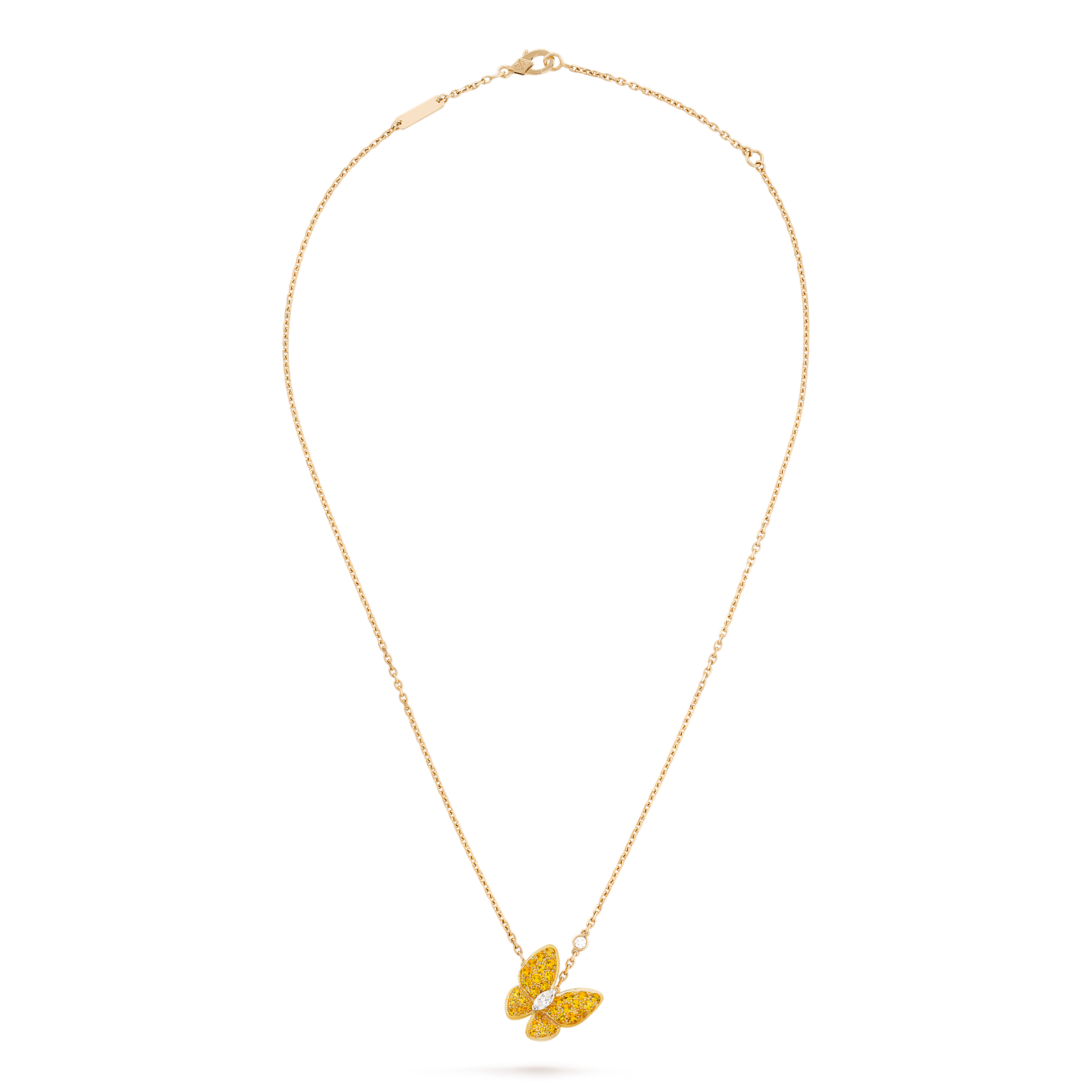 Two Butterfly Pendant, Yellow Sapphire, Diamond, Yellow Gold