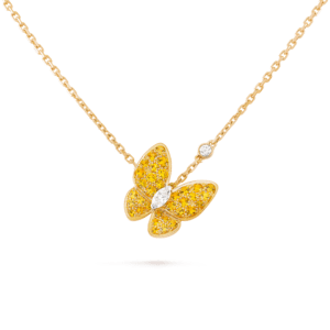 Two Butterfly Pendant, Yellow Sapphire, Diamond, Yellow Gold - Thumbnail Image 1