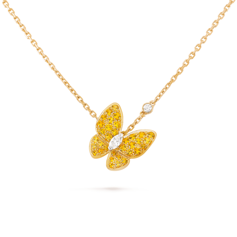 Two Butterfly Pendant, Yellow Sapphire, Diamond, Yellow Gold