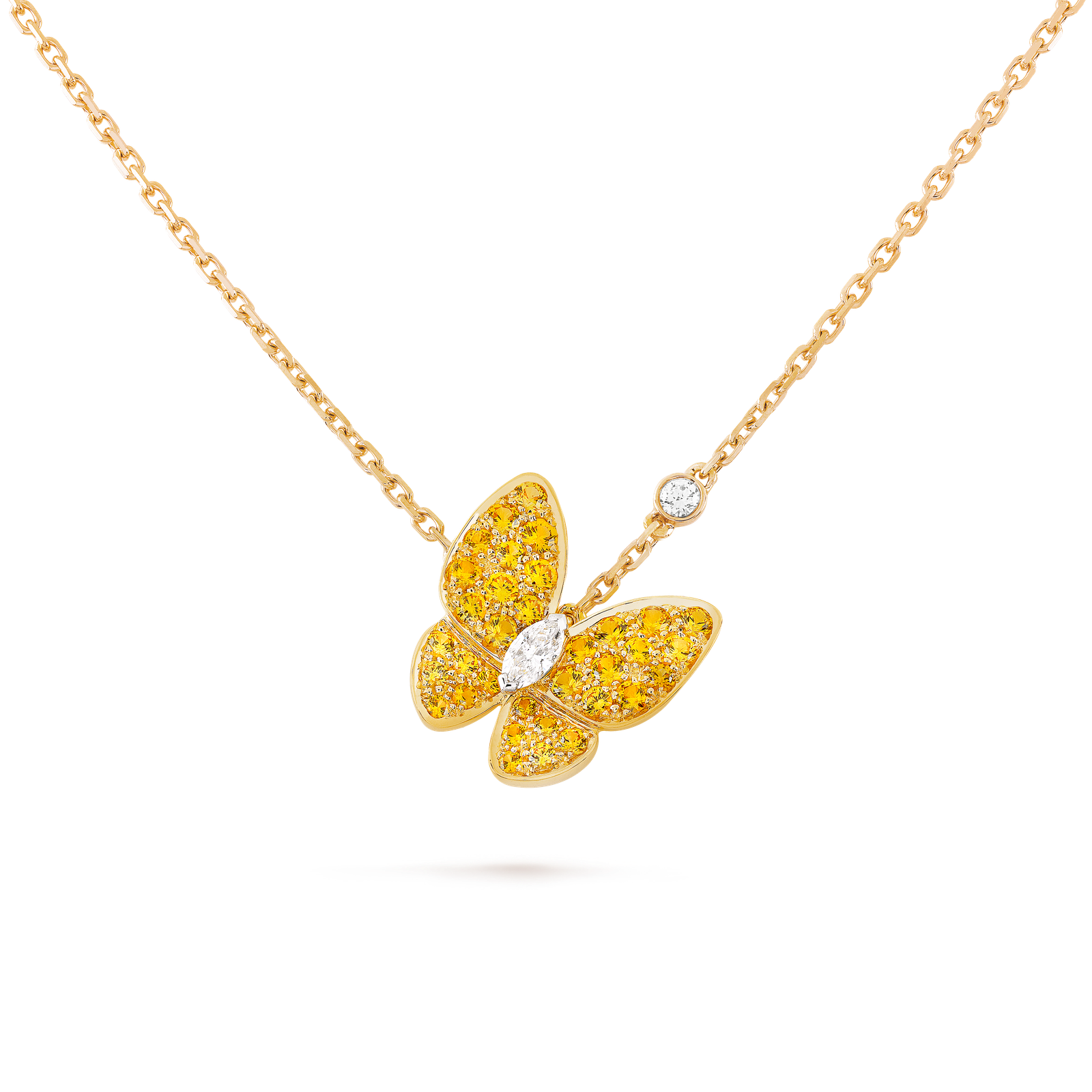 Two Butterfly Pendant, Yellow Sapphire, Diamond, Yellow Gold - Image 1