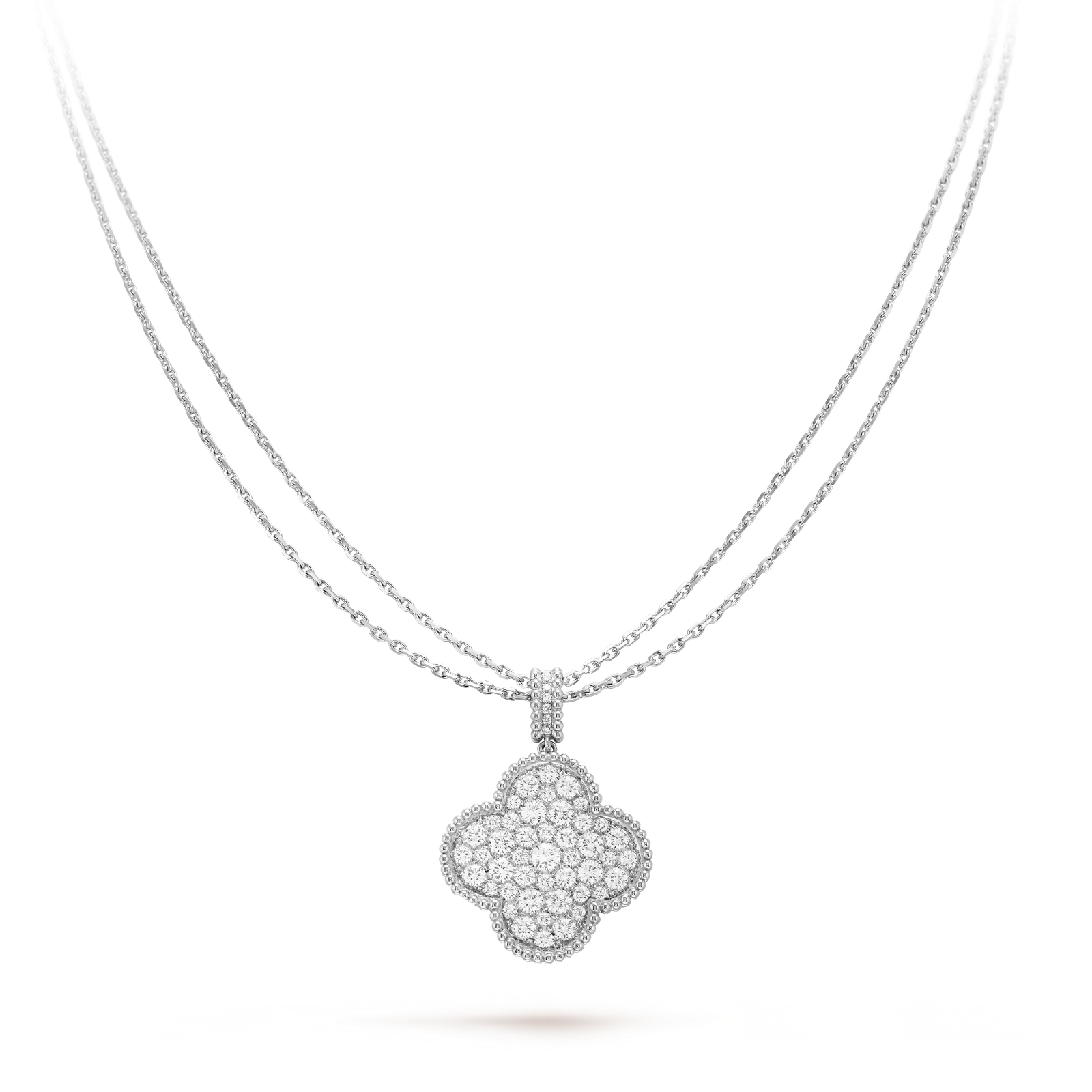 Magic Alhambra long necklace, 1 motif (White gold, Diamond)