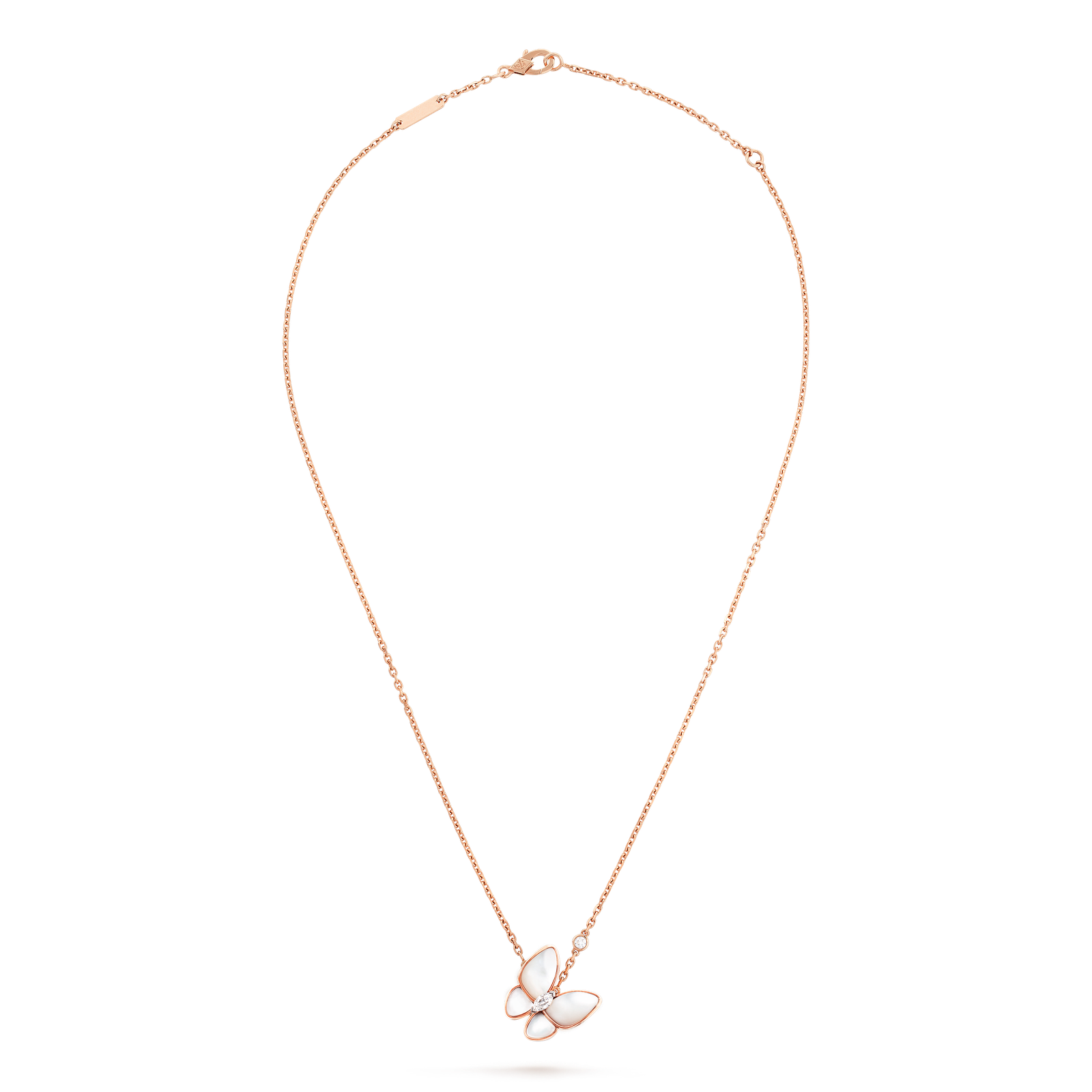 Two Butterfly pendant (Rose gold, Diamond, Mother-of-pearl)