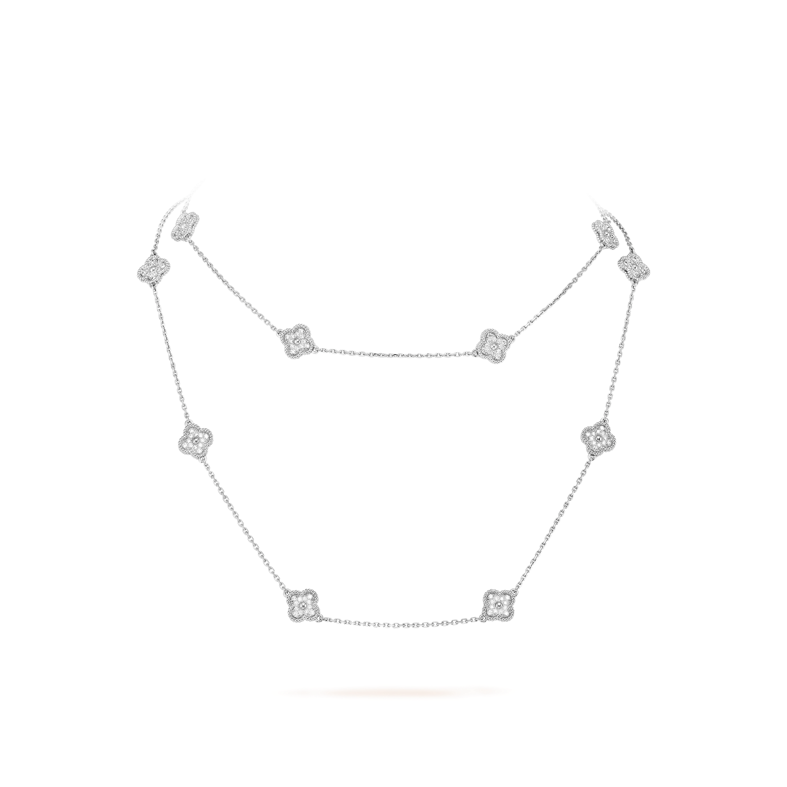 Sweet Alhambra long necklace, 16 motifs (White gold, Diamond)