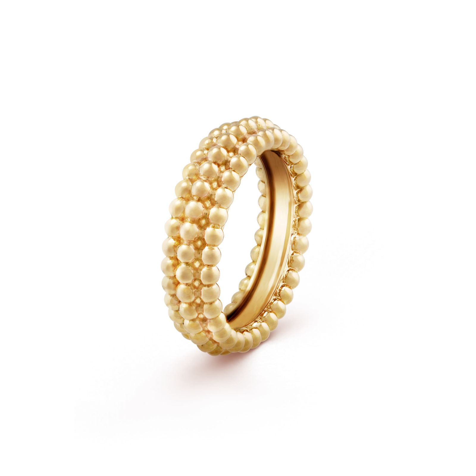Perlée pearls of gold ring, 3 rows (Yellow gold, Diamond)