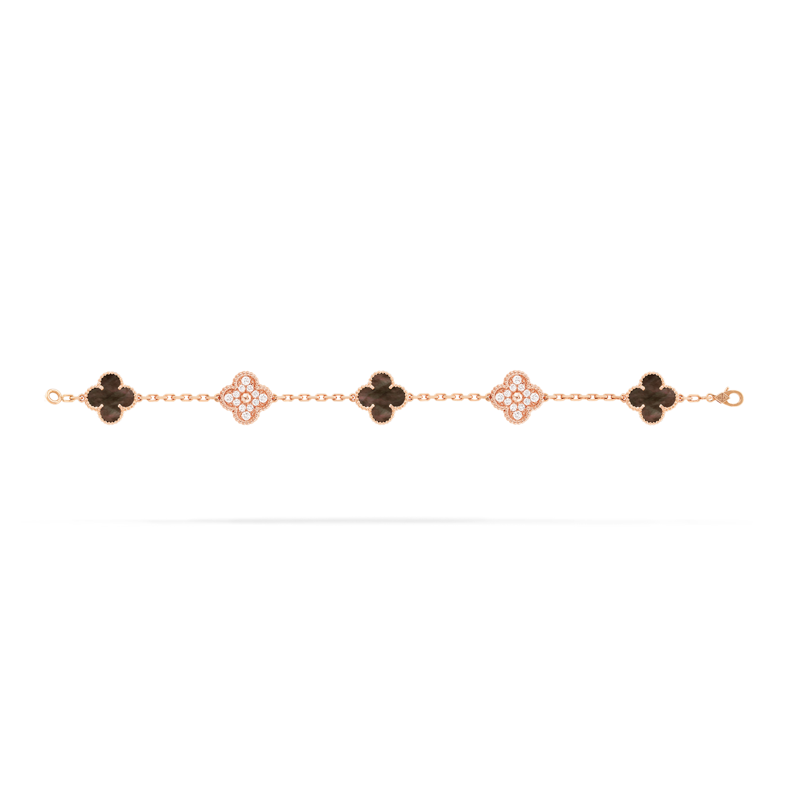 Vintage Alhambra bracelet, 5 motifs (Rose gold, Diamond, Mother-of-pearl)