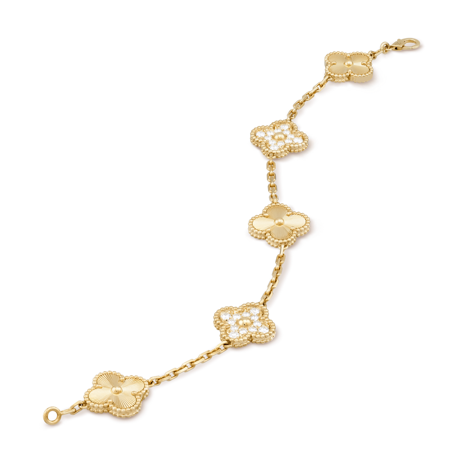 Vintage Alhambra bracelet, 5 motifs (Yellow gold, Diamond)