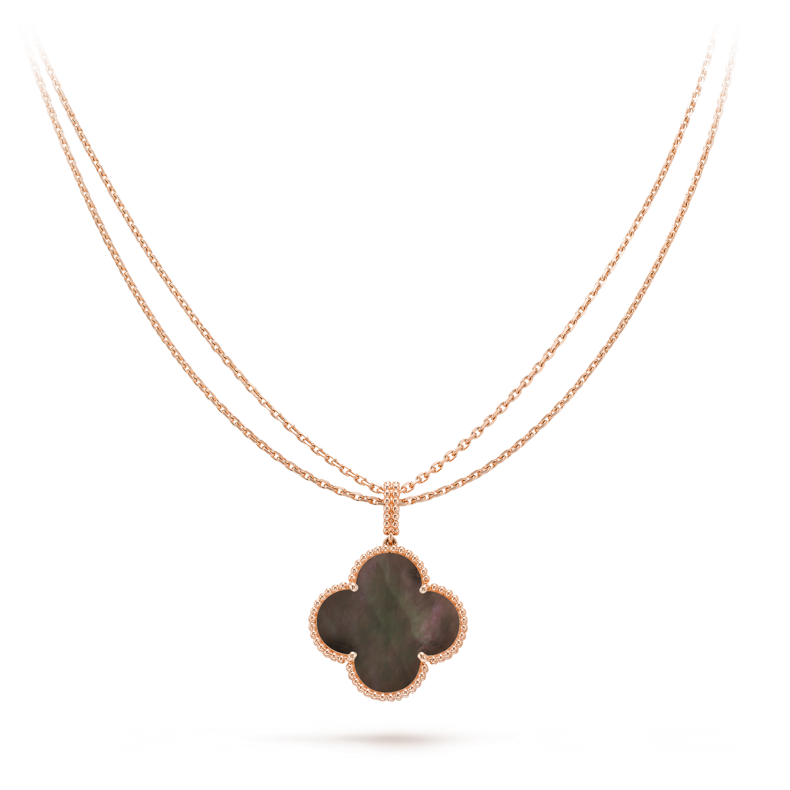 Magic Alhambra long necklace, 1 motif (Rose gold, Mother-of-pearl)