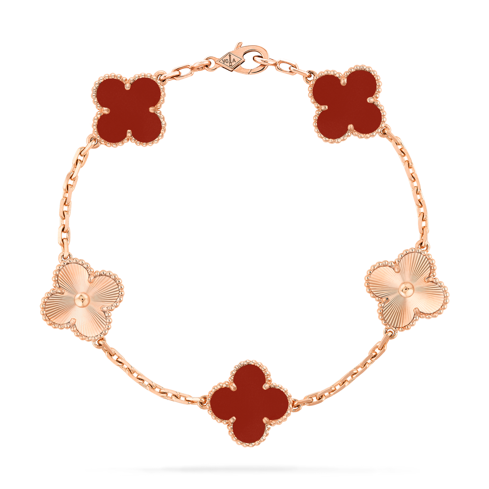 Vintage Alhambra bracelet, 5 motifs (Rose gold, Carnelian)