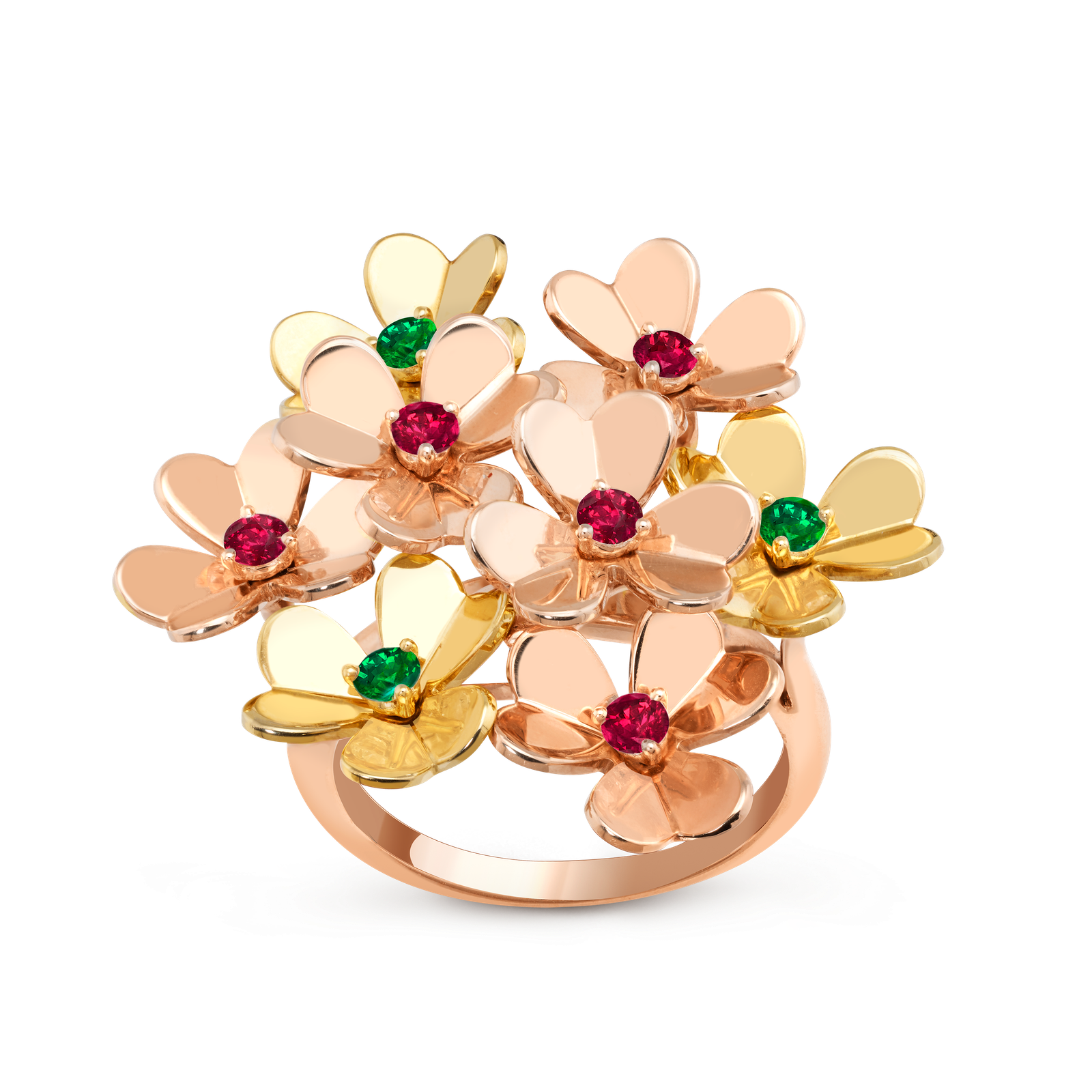 Frivole ring, 8 flowers (Rose gold, Emerald, Ruby)