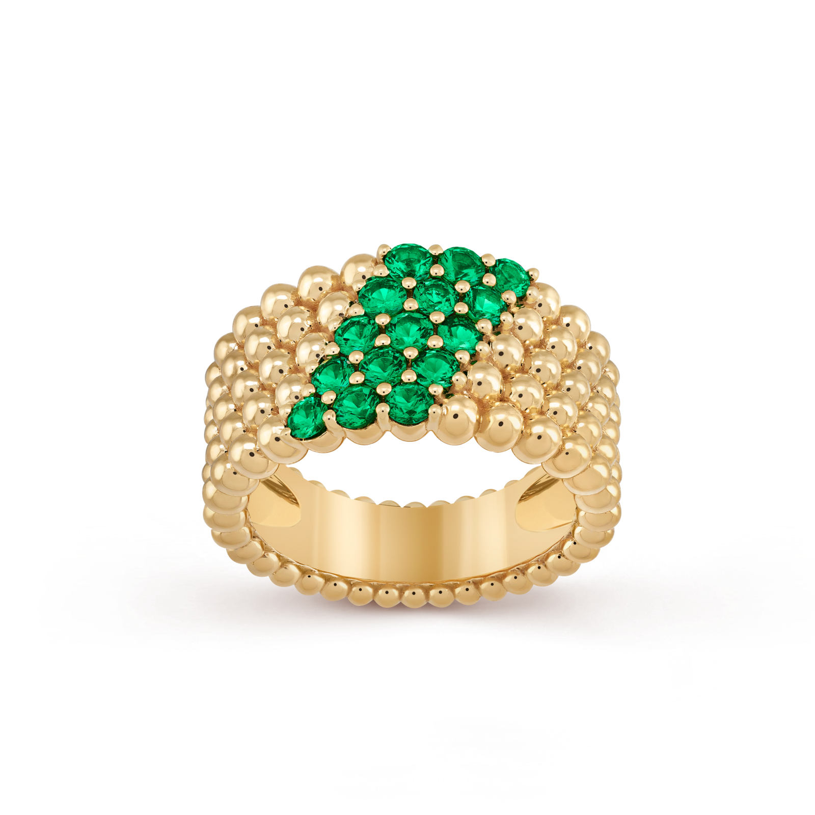 Perlée couleurs ring, 5 rows (Yellow gold, Emerald)