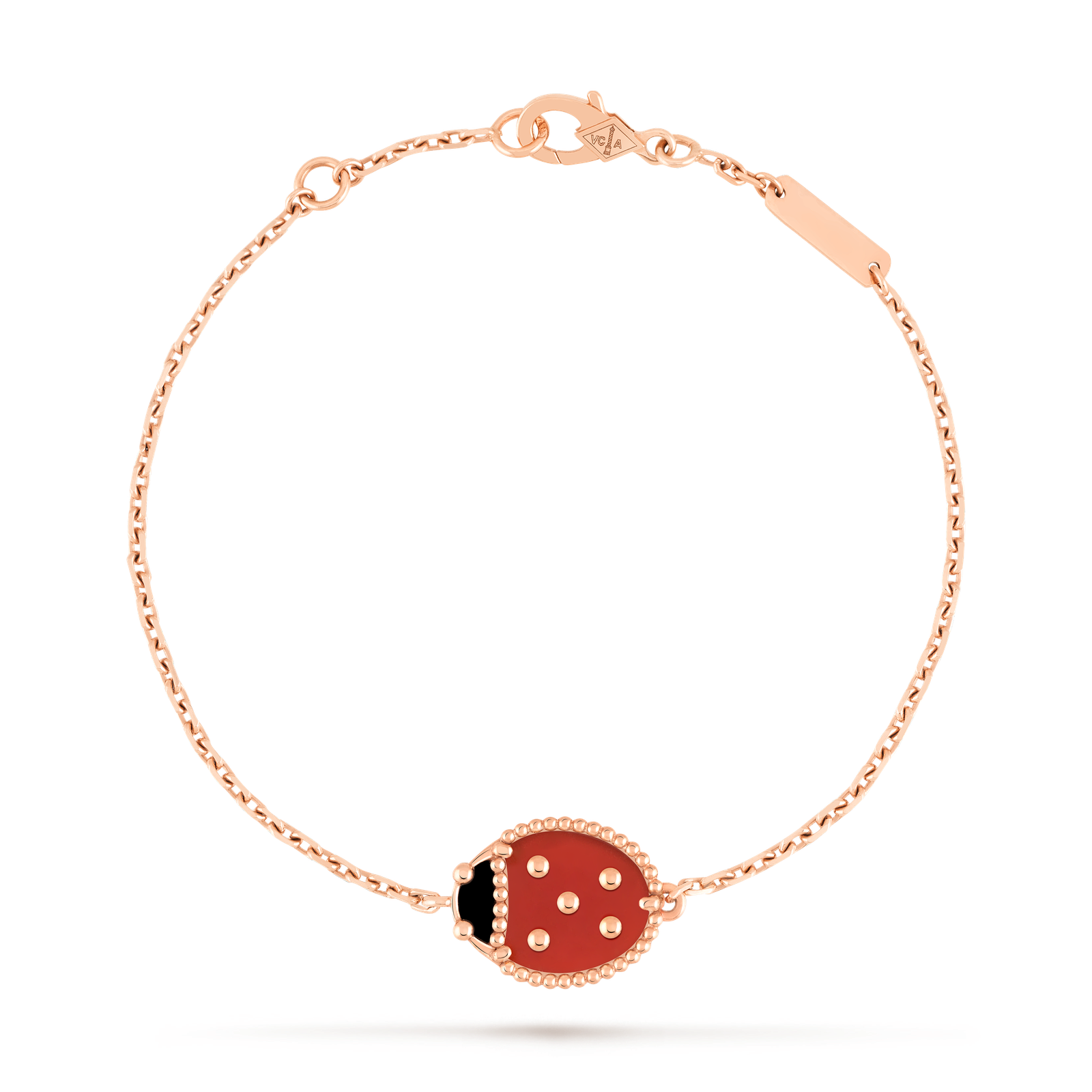 Lucky Spring bracelet, closed wings ladybug (Rose gold, Carnelian, Onyx)