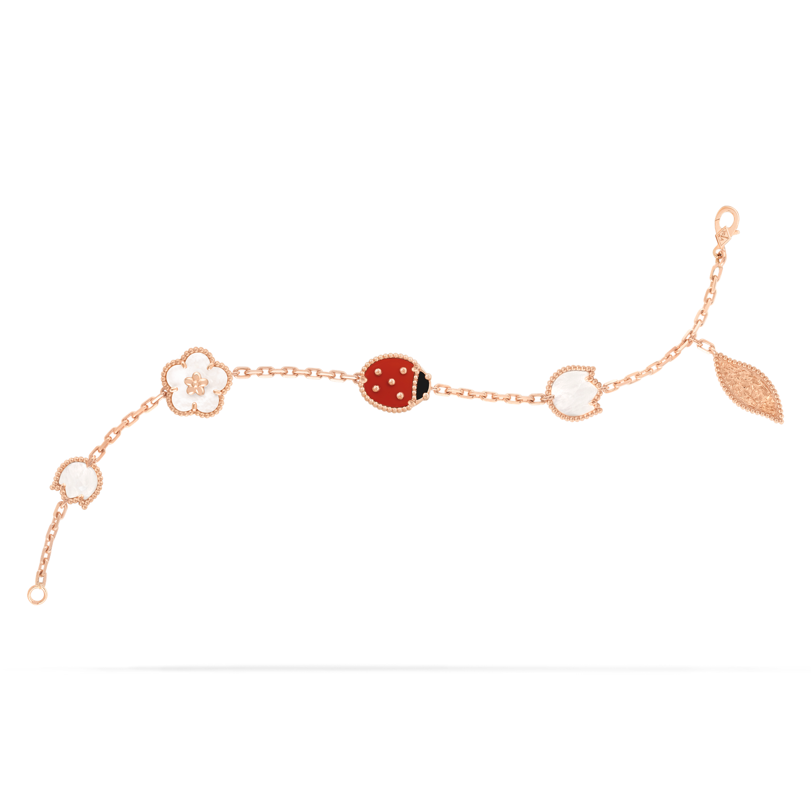 Lucky Spring bracelet, 5 motifs (Rose gold, Carnelian, Mother-of-pearl, Onyx)