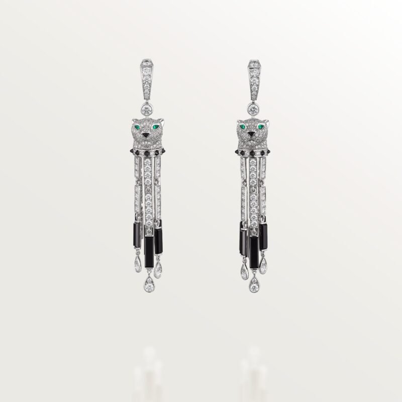 Panthère De Cartier Earrings, Onyx, Large Model, Paved (White Gold)