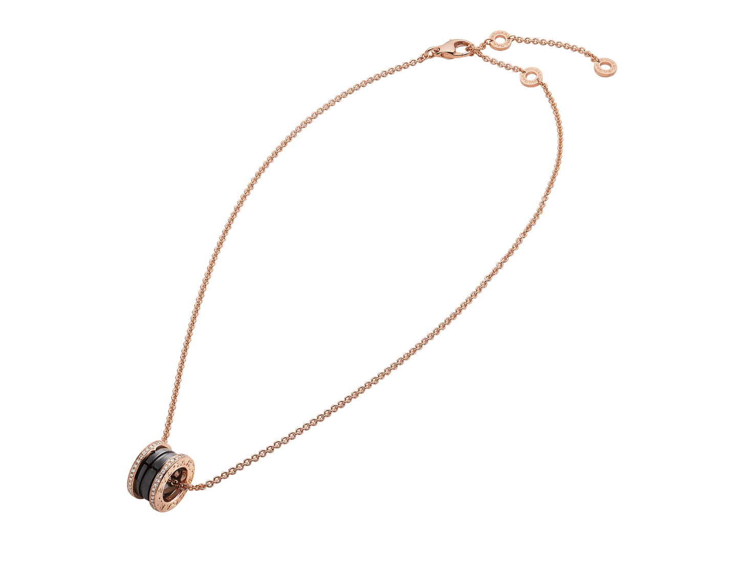B.zero1 Black Ceramic Pavé Edges Pendant Necklace (Rose Gold)