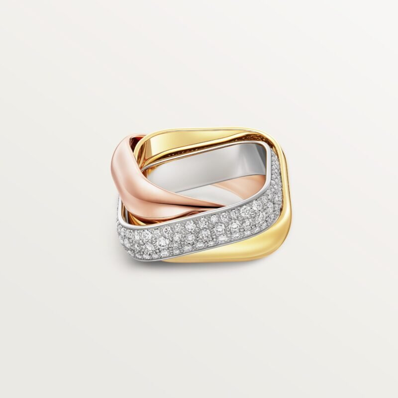 Trinity Ring, Cushion Shaped, Large Model, Half Paved