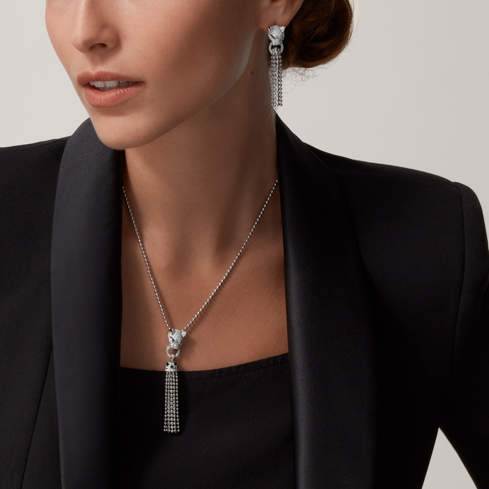 Panthère De Cartier Earrings, Half Paved (White Gold)