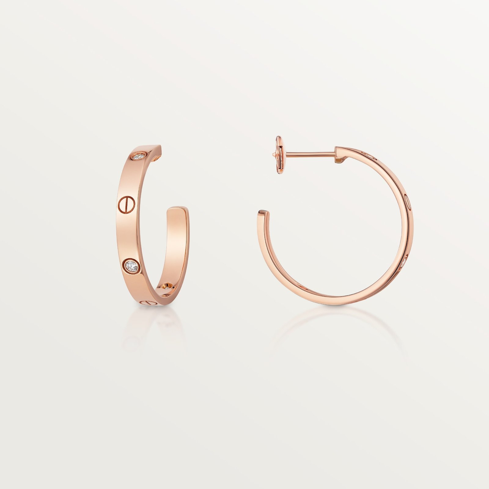 Love Hoop Earrings, Medium Model, 6 Diamonds (Rose Gold)