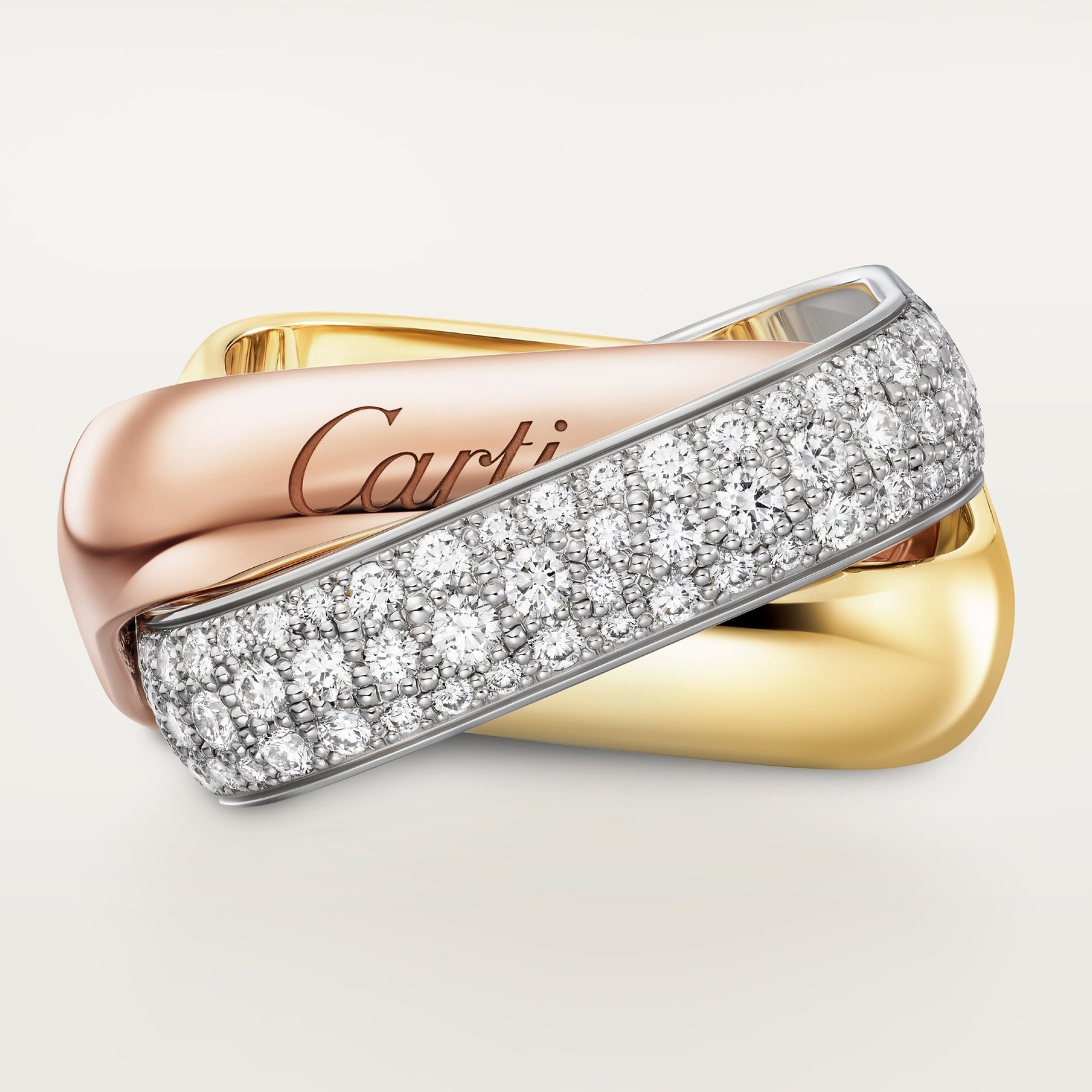 Trinity Ring, Cushion Shaped, Large Model, Half Paved