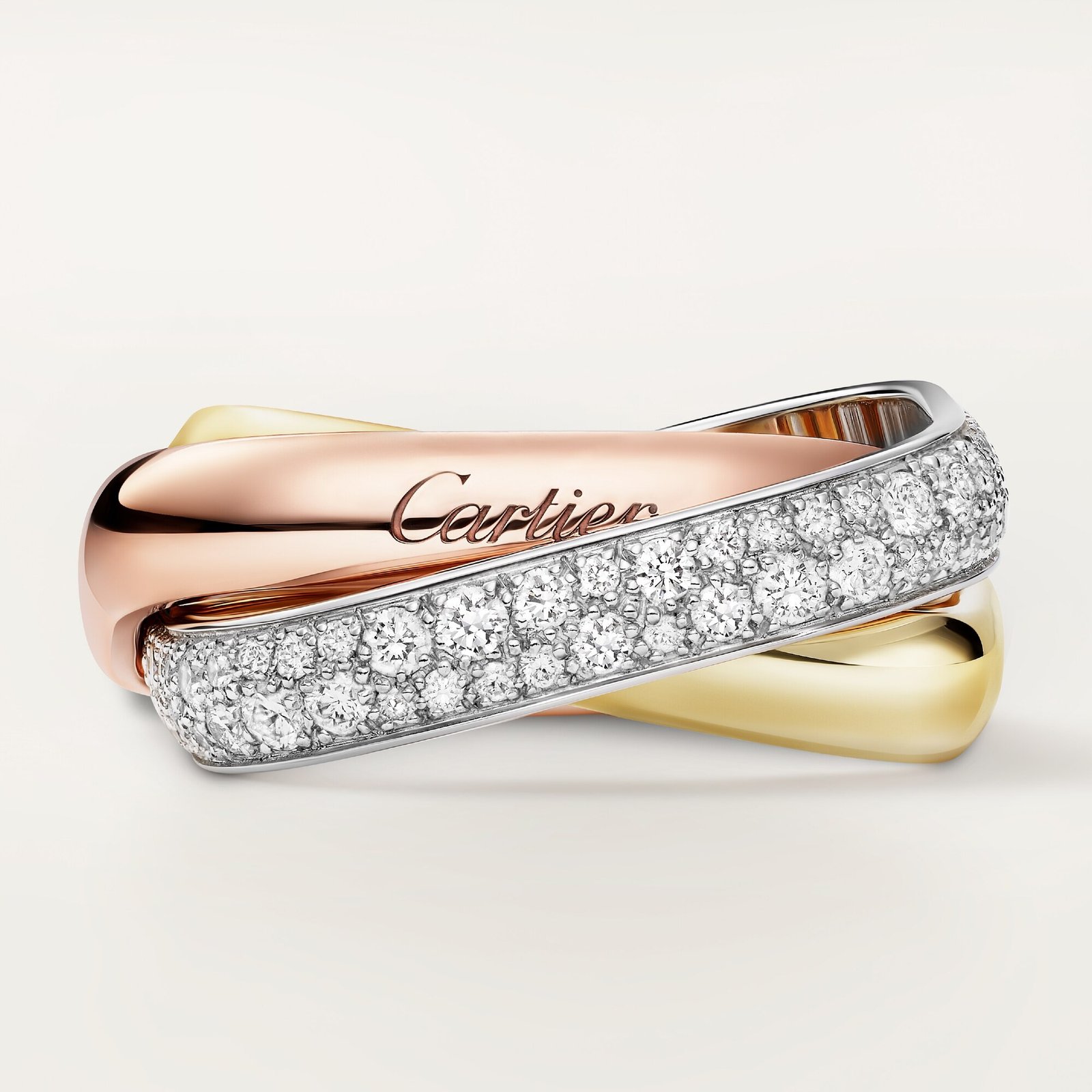 Trinity Ring, Cushion Shaped, Medium Model, Half Paved