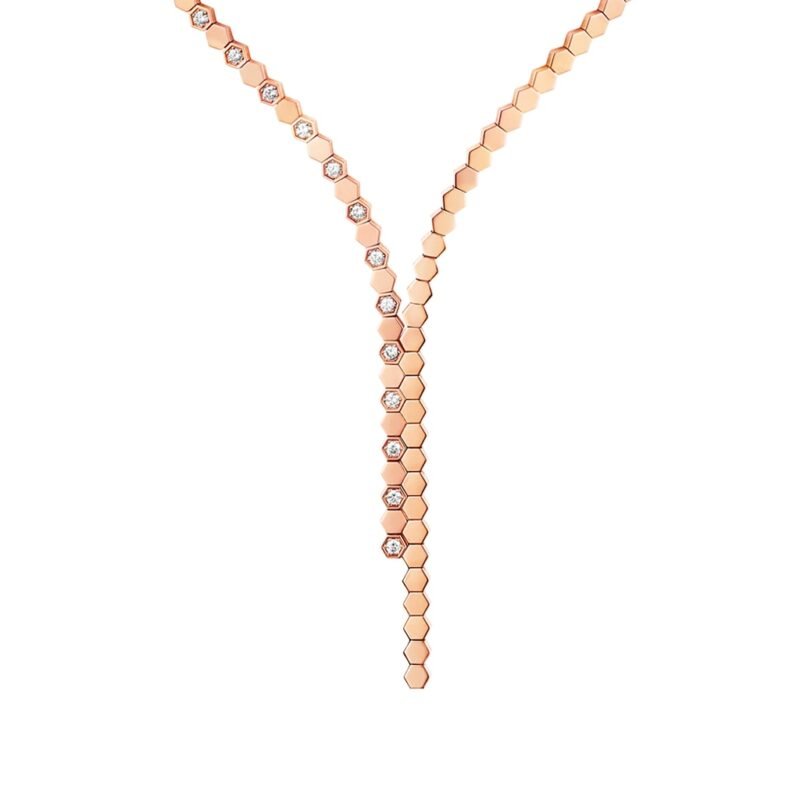 Bee De Chaumet Asymmetrical Semi Pavé Necklace (Rose Gold)