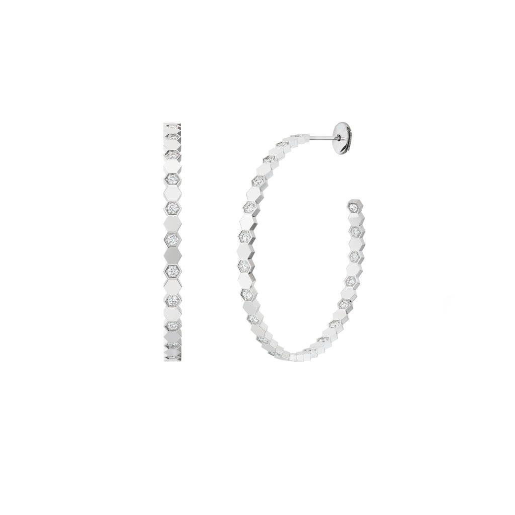 Bee De Chaumet Semi Pavé Hoop Earrings Large Model (White Gold)