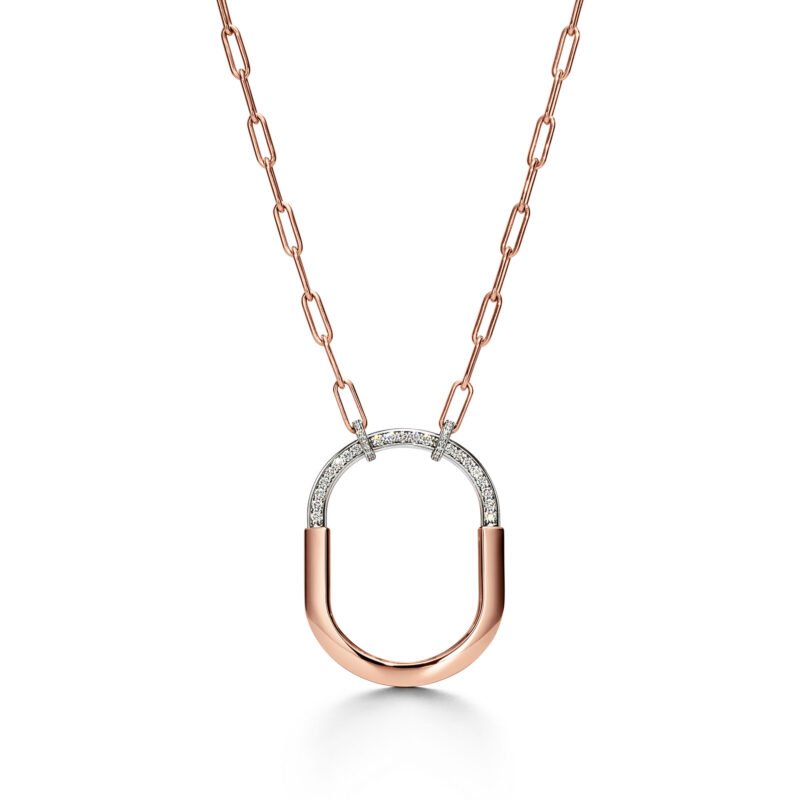 Lock Pendant with Diamonds, Extra Large (Rose Gold)