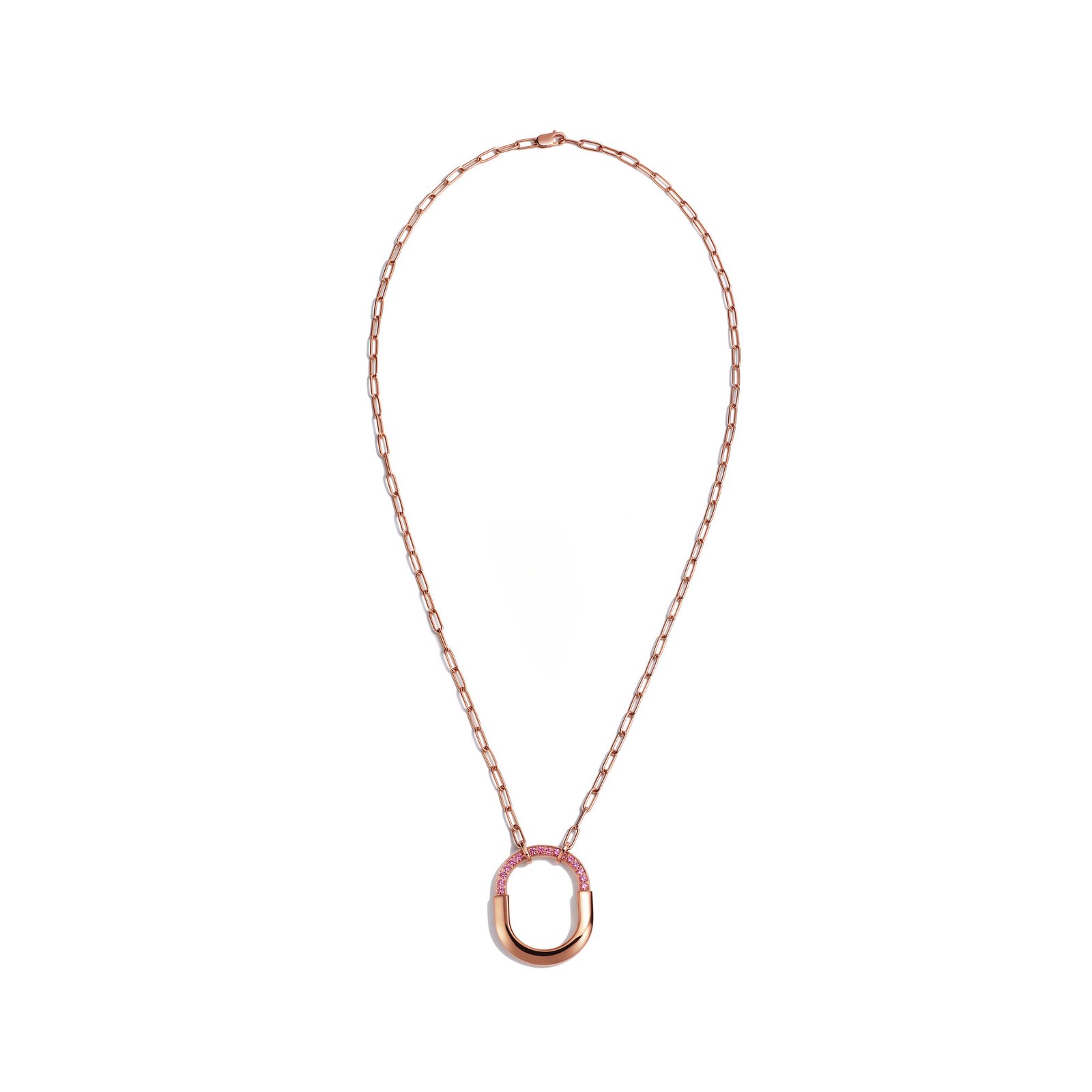 Lock Medium Pendant with Pink Sapphires (Rose Gold)