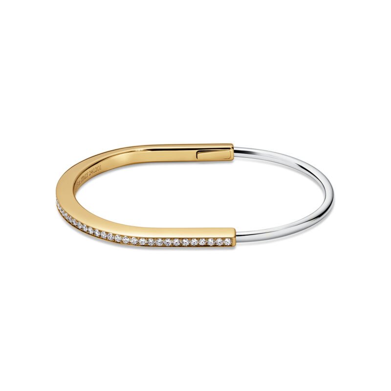 Lock Narrow Bangle with Half Pavé Diamonds