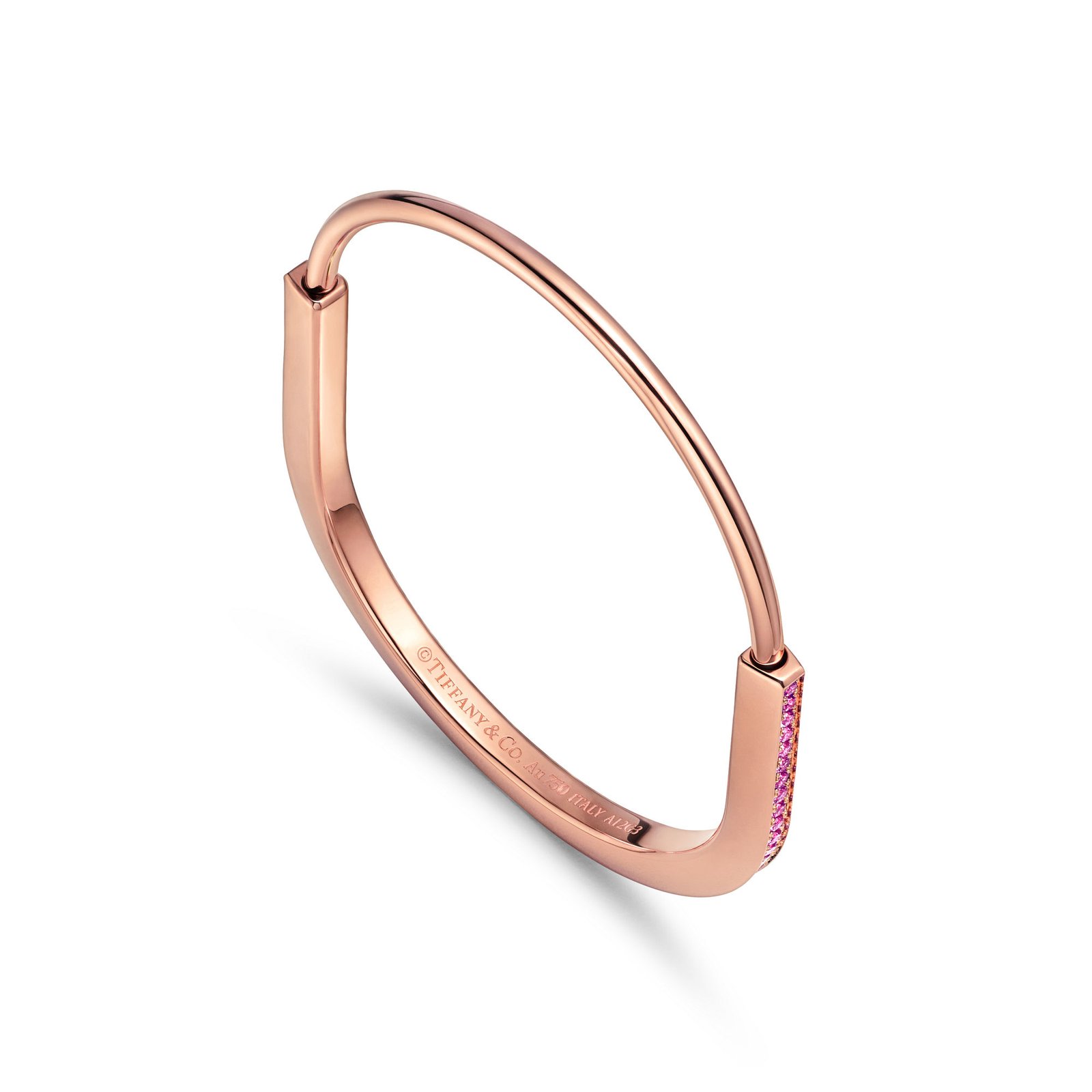 Lock Narrow Bangle with Pink Sapphires (Rose Gold)