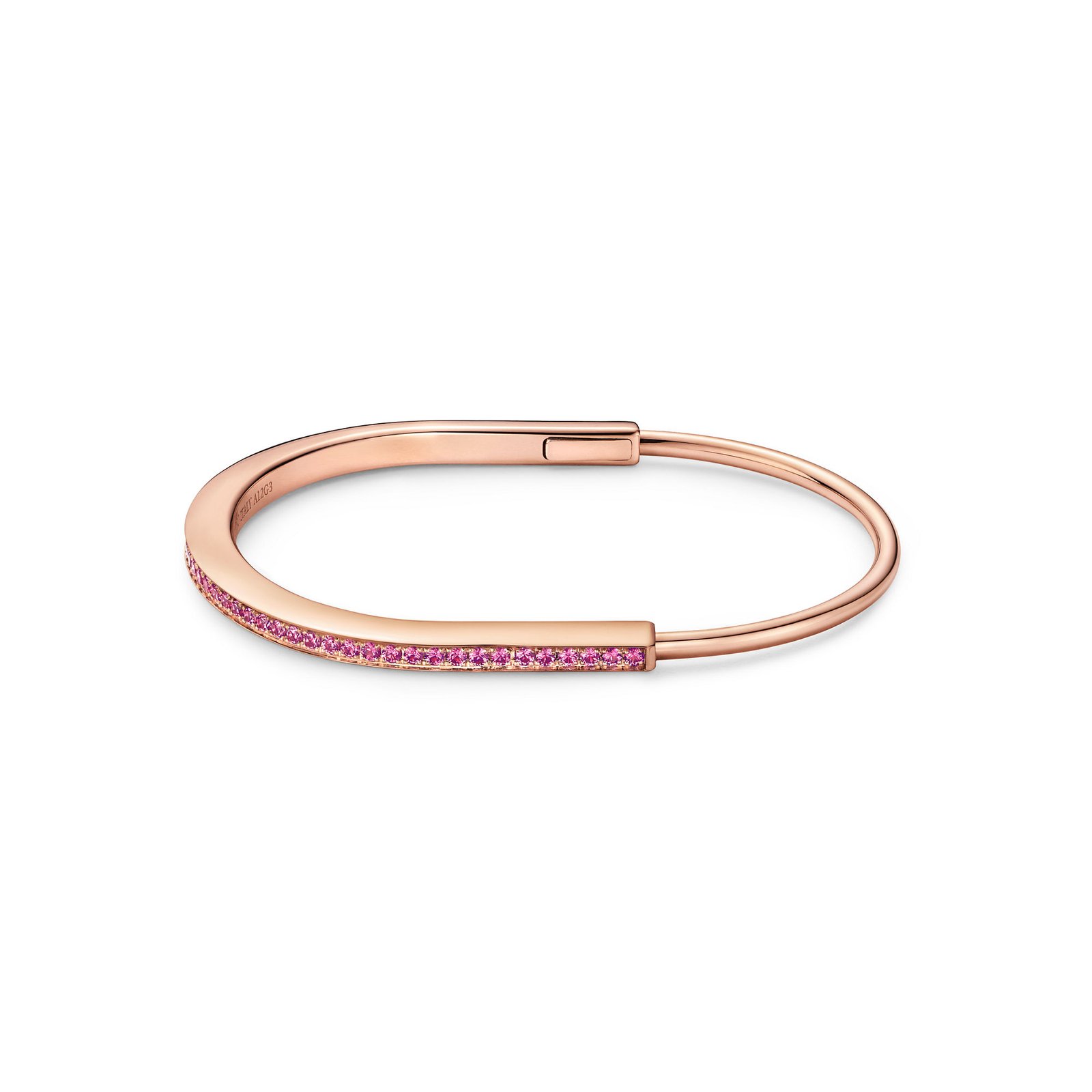 Lock Narrow Bangle with Pink Sapphires (Rose Gold)