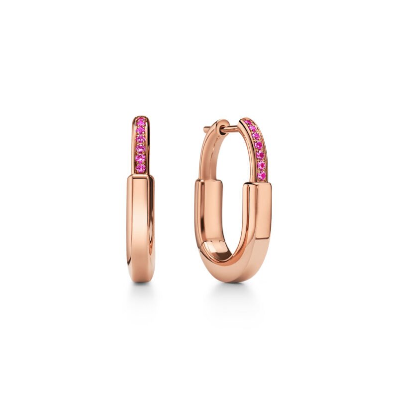 Lock Small Earrings with Pink Sapphires (Rose Gold)