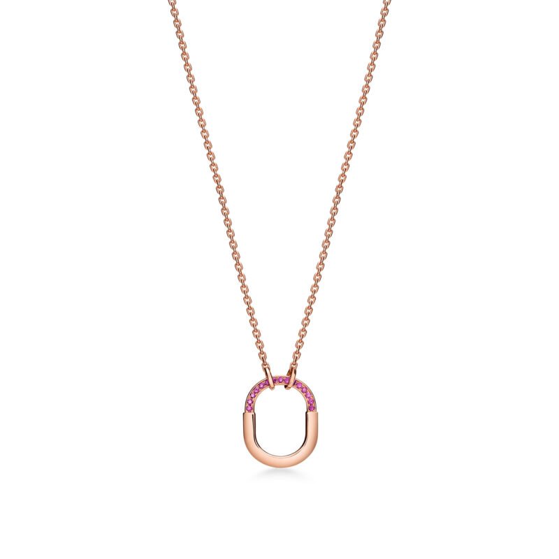 Lock Small Pendant with Pink Sapphires (Rose Gold)