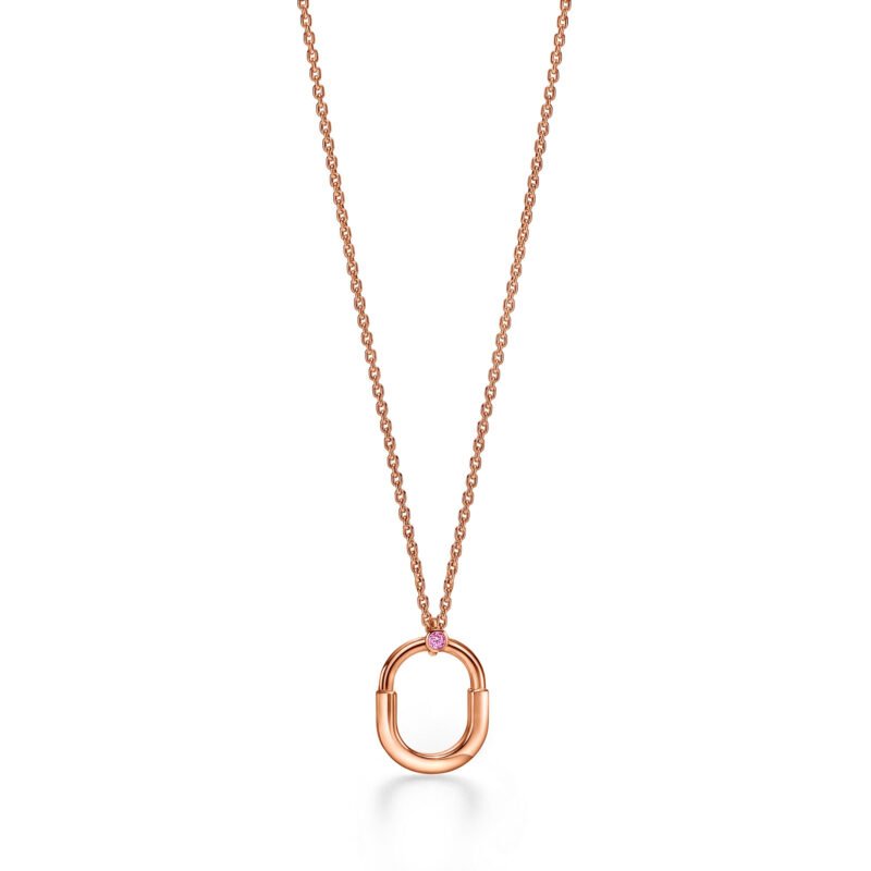 Lock Small Pendant with a Pink Sapphire (Rose Gold)