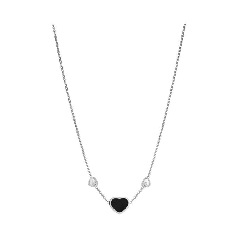 Happy Hearts Onyx Necklace (White Gold)