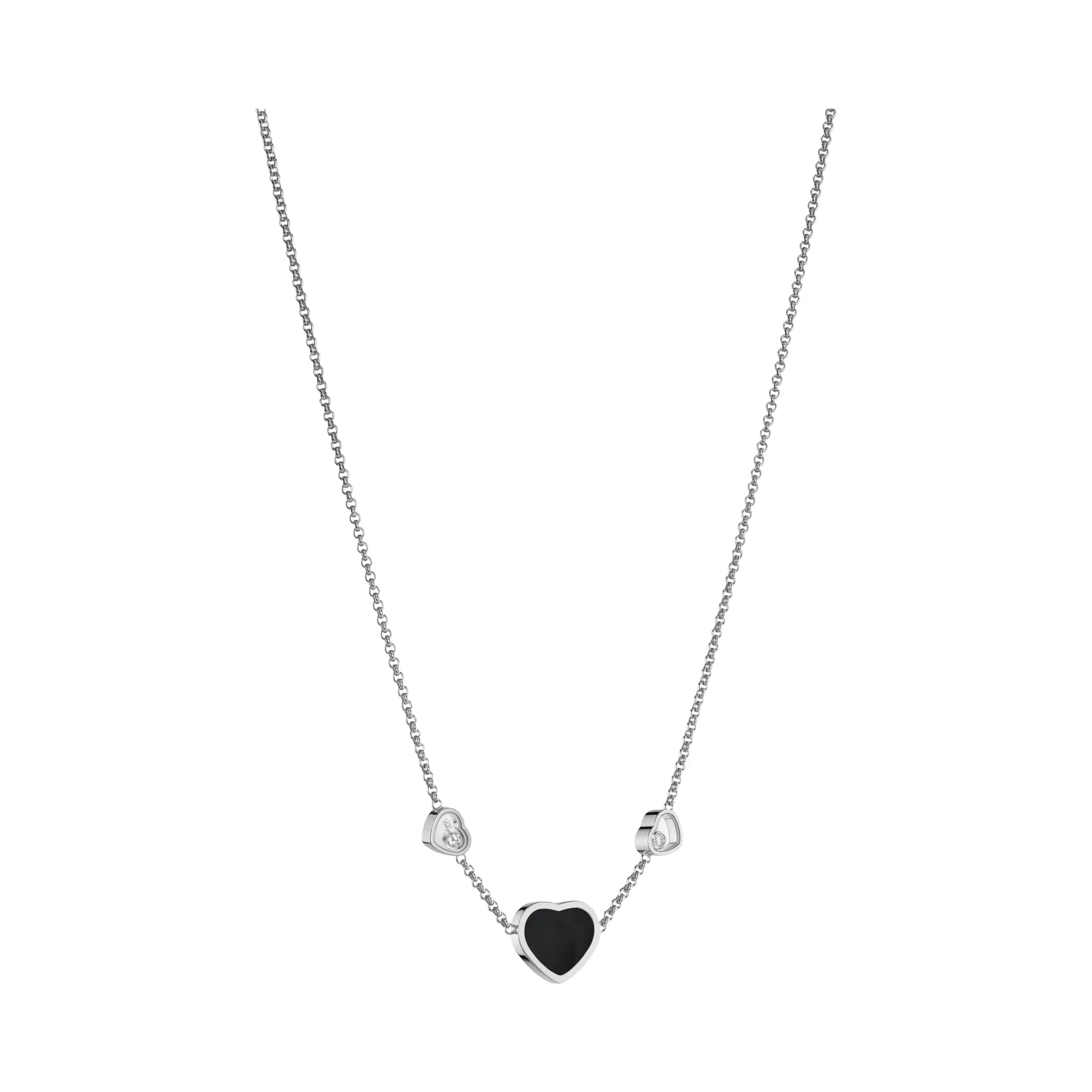 Happy Hearts Onyx Necklace (White Gold)