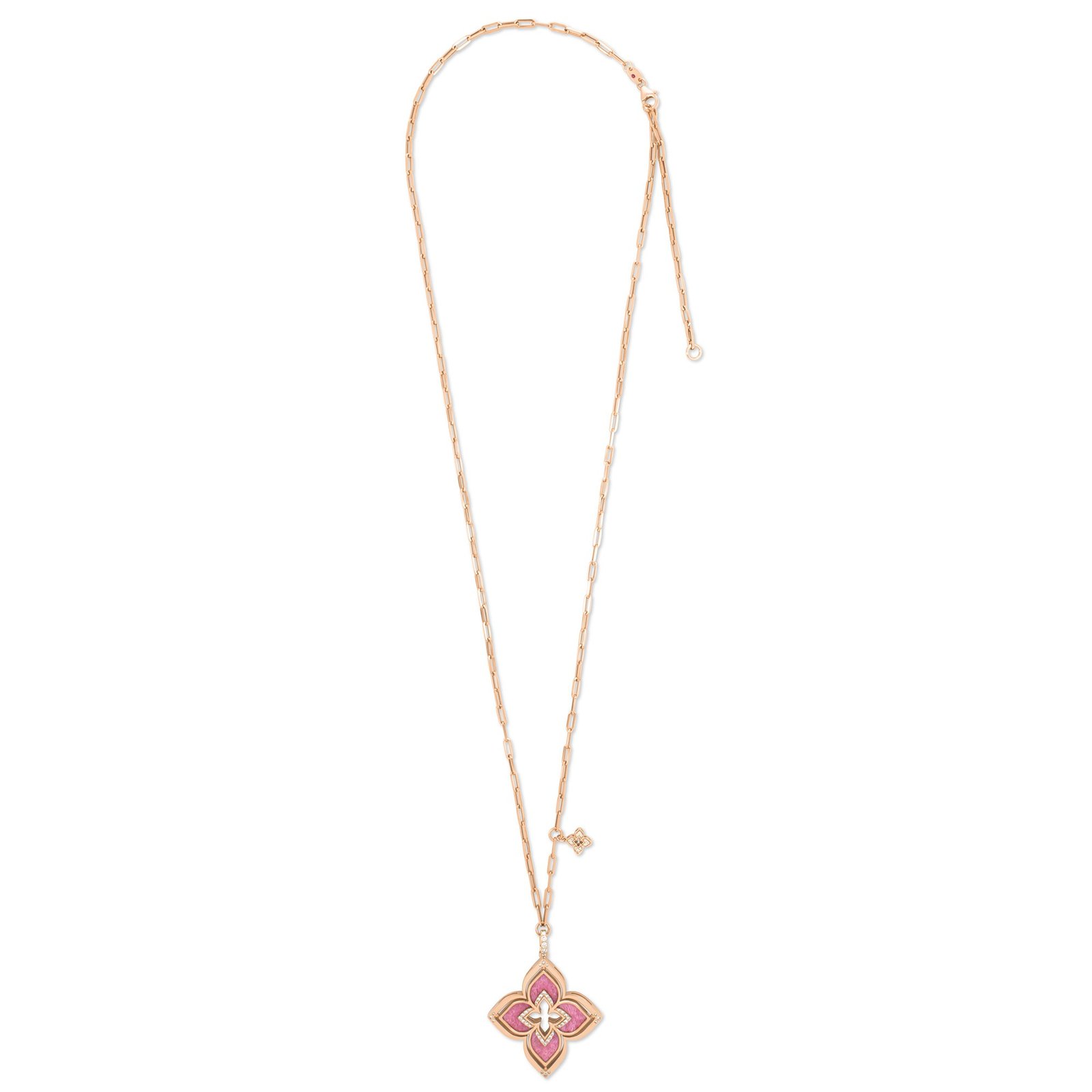 Venetian Princess Rhodonite & Diamond Pendant Necklace (Rose Gold)