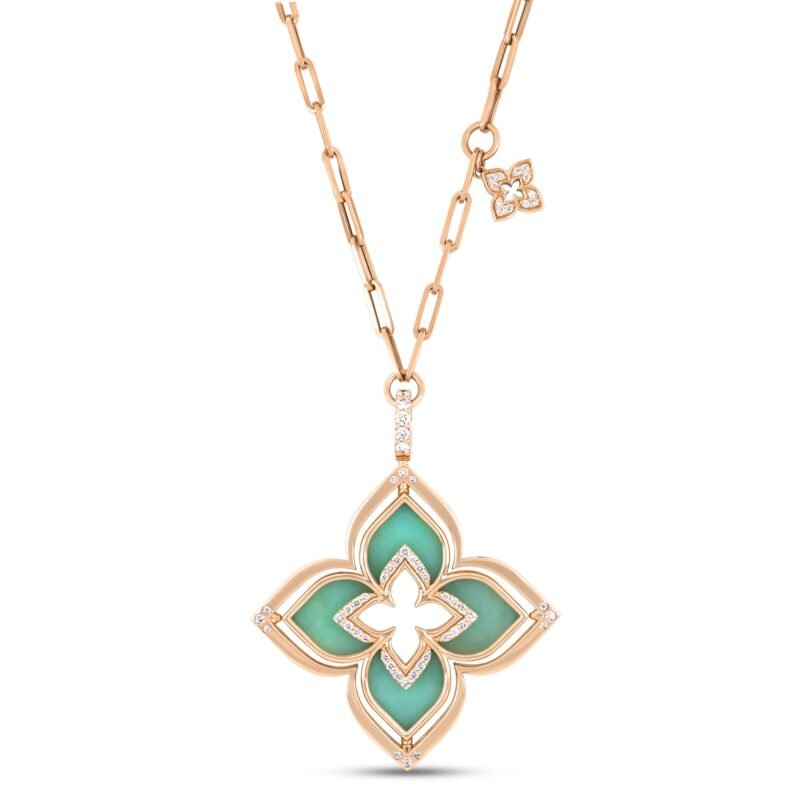 Venetian Princess Chrysoprase & Diamond Pendant Necklace (Rose Gold)