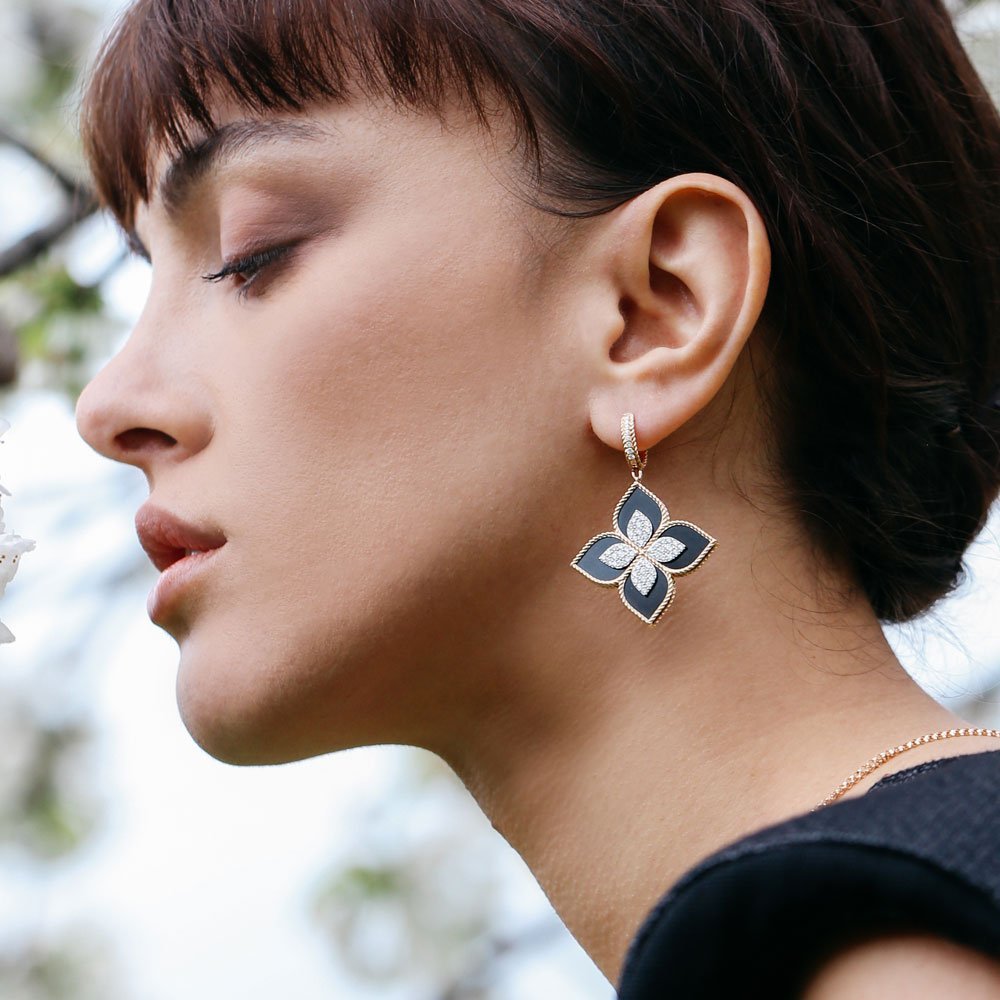 Princess Flower Stone & Diamond Pendant Earrings Large Version (Rose Gold)