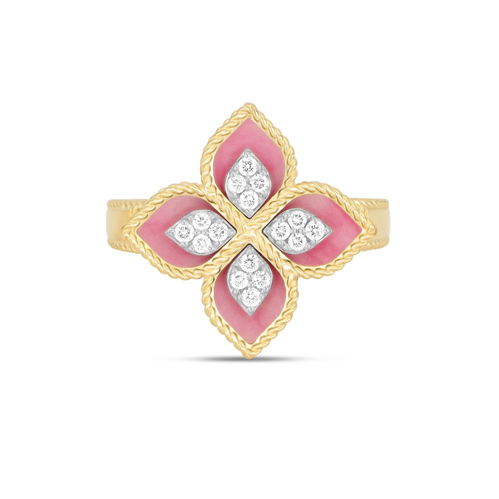 Princess Flower Rhodonite & Diamond Ring Small Version (Yellow Gold)