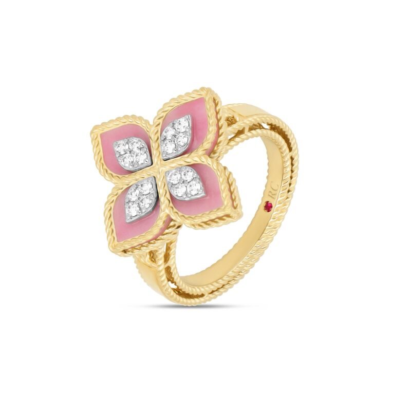 Princess Flower Rhodonite & Diamond Ring Small Version (Yellow Gold)