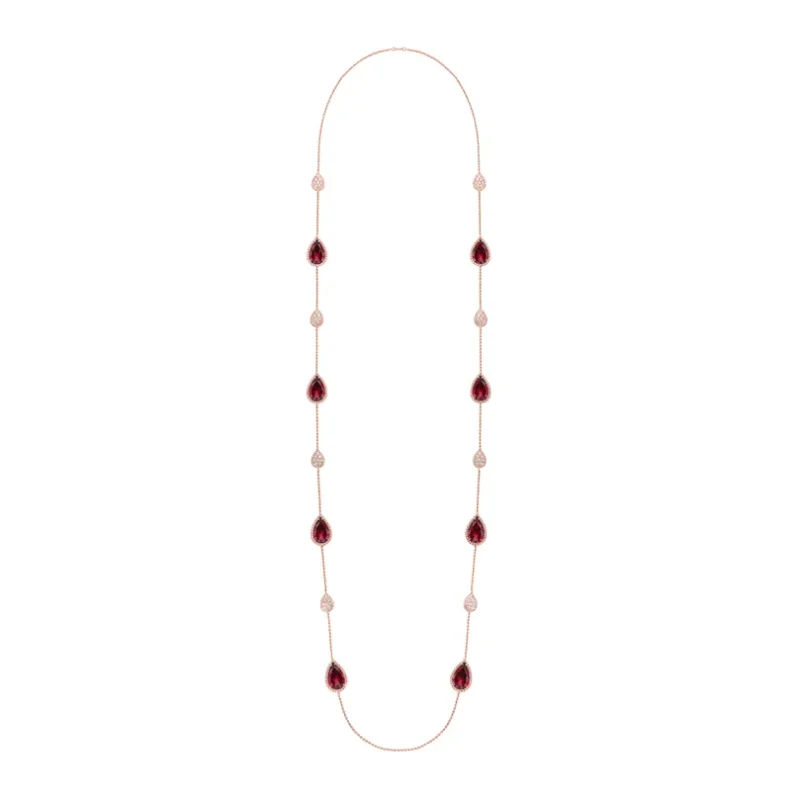 Serpent Bohème Rhodolite Garnets & Diamond Long Necklace, 16 Motifs (Rose Gold)