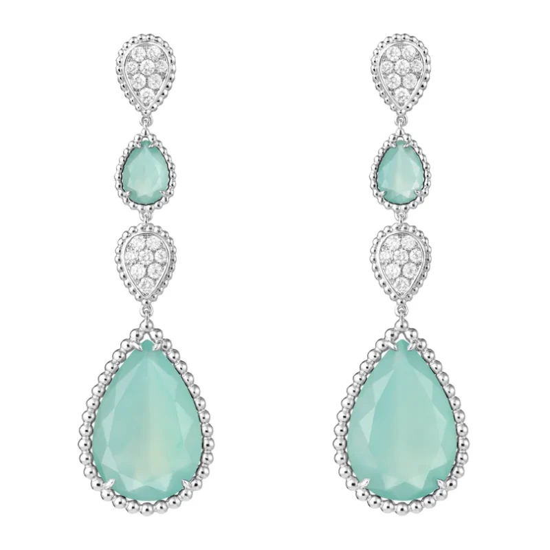 Serpent Bohème Aquaprase & Diamond Pendant Earrings, XS & L Motifs (White Gold)