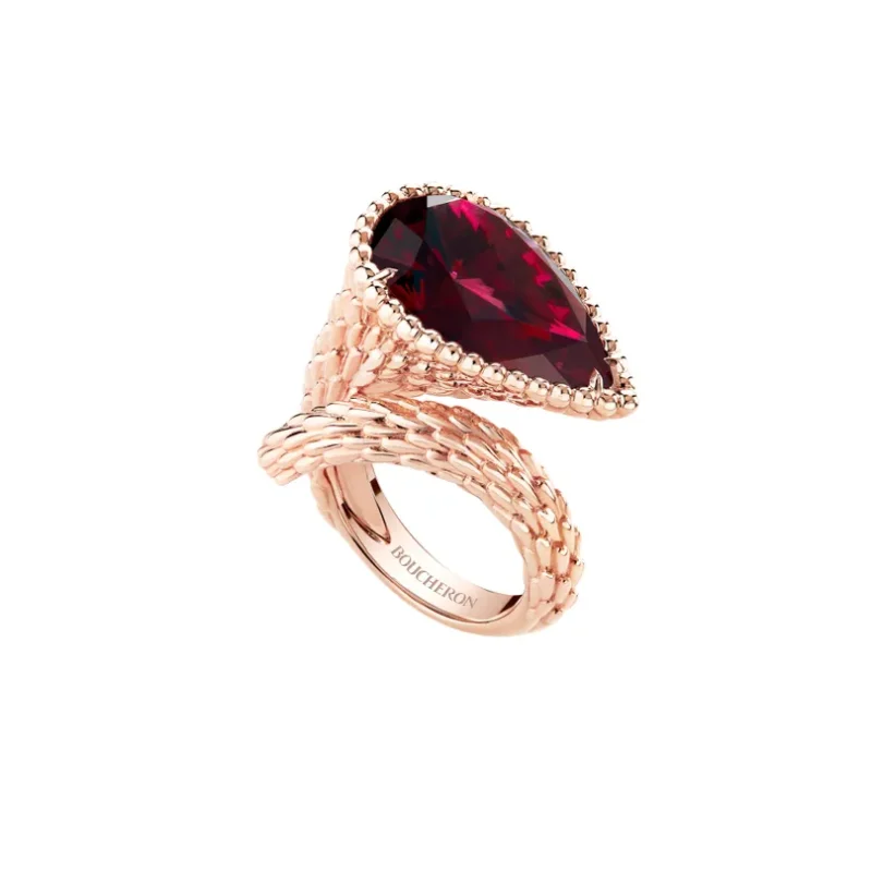 Serpent Bohème Rhodolite Garnet Ring, L Motif (Rose Gold)