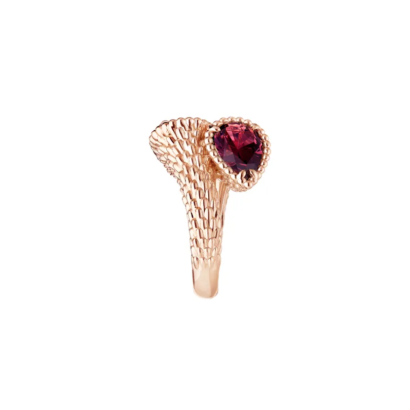 Serpent Bohème Two Rhodolite Garnets Ring, S Motifs (Rose Gold)