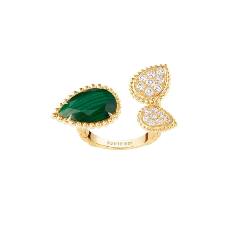 Serpent Bohème Malachite & Diamond Ring, 3 Motifs (Yellow Gold)