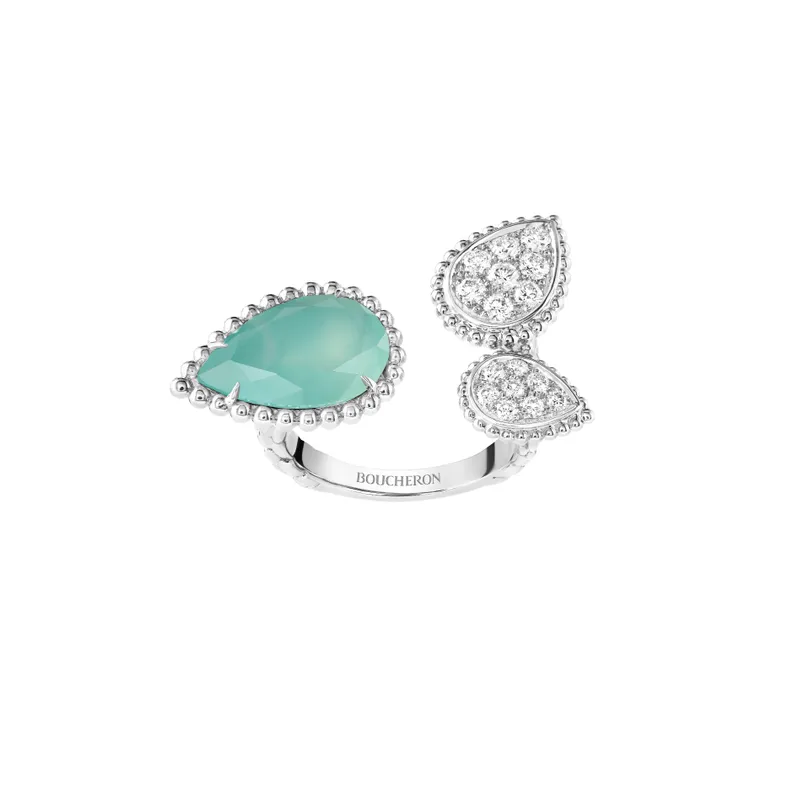 Serpent Bohème Aquaprase & Diamond Ring, 3 Motifs (White Gold)